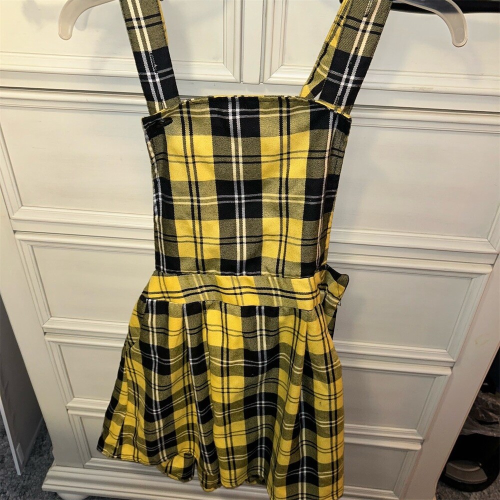 rue21 Pinafore Overall Dress Womens M Yellow & Black Plaid Sleeveless